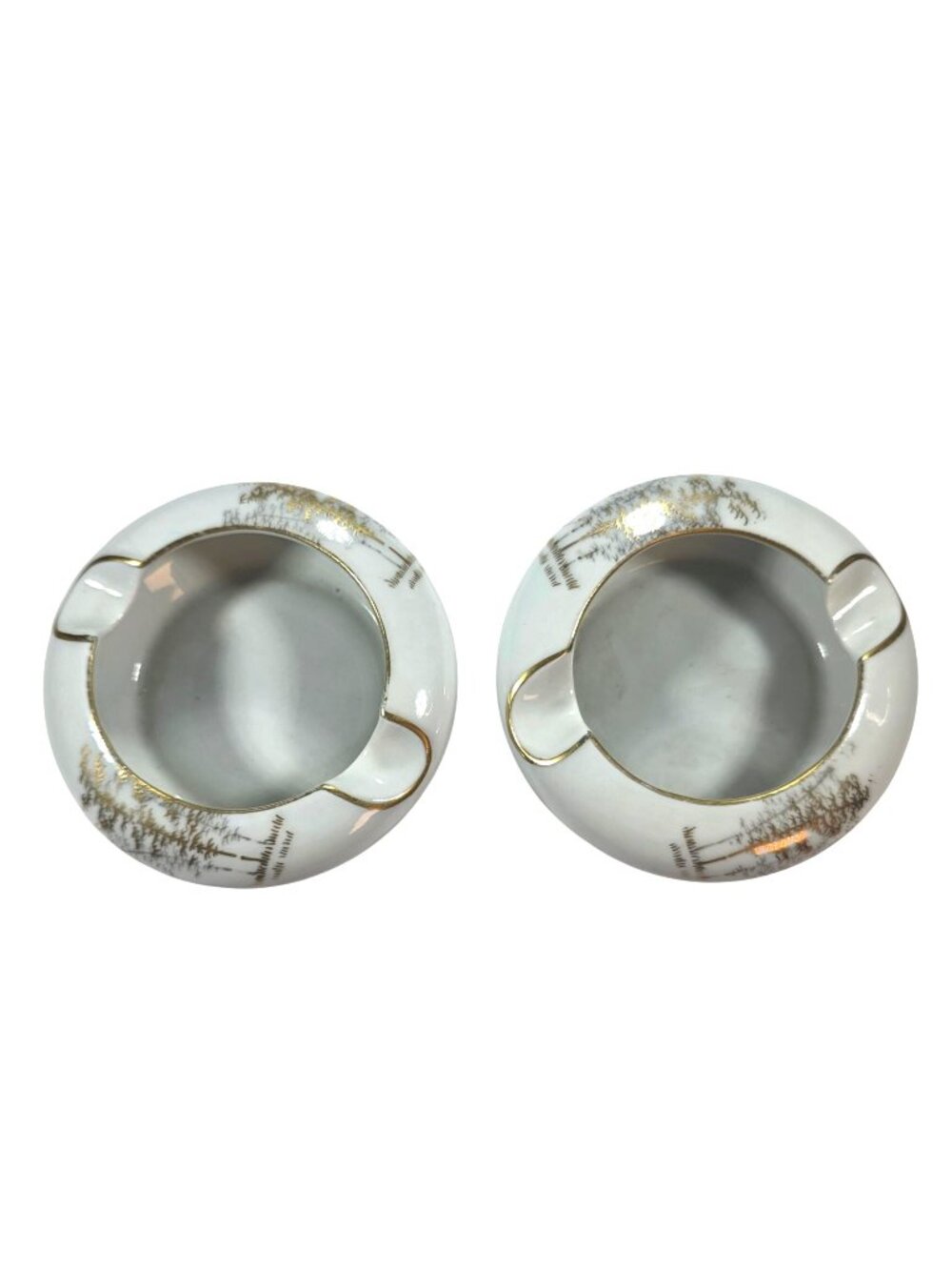Fukagawa Arita Hand-Painted Ashtrays Pair Gold Accents Made In Japan